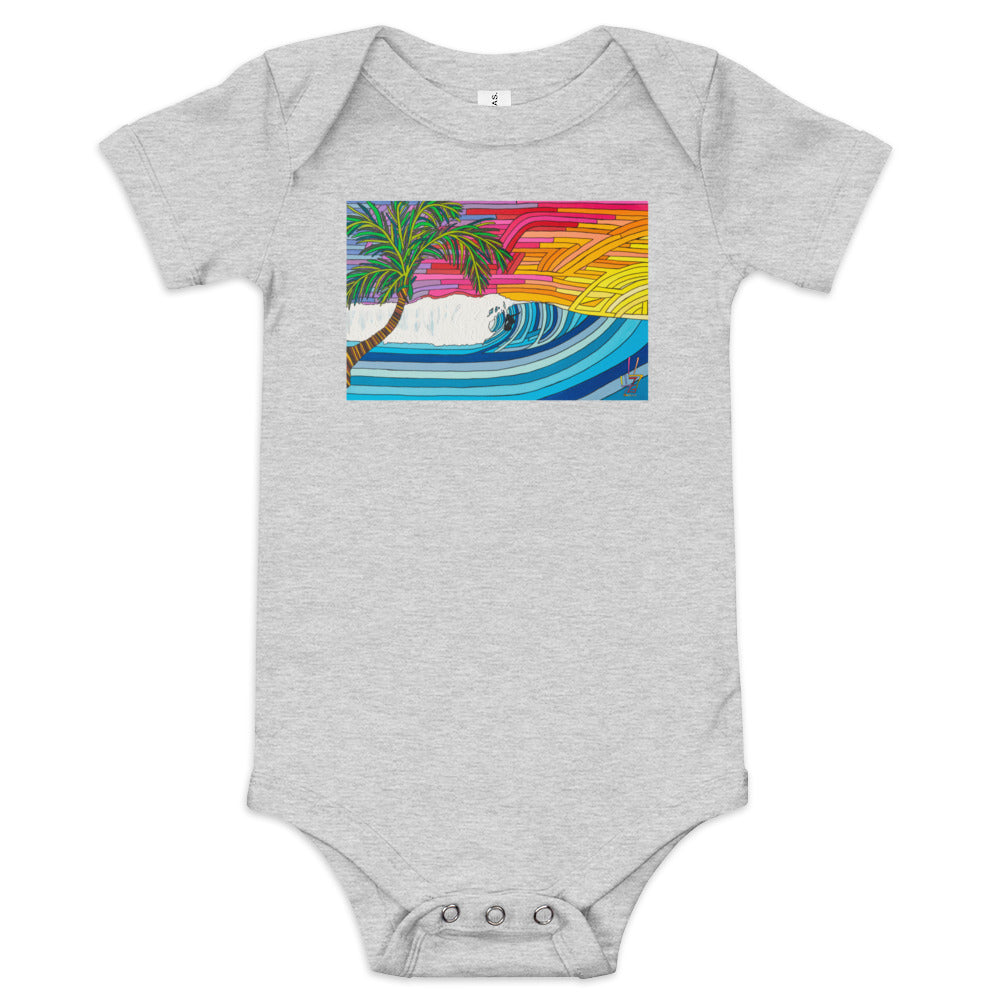 Palm Tree Sunset Surf - Baby short sleeve one piece