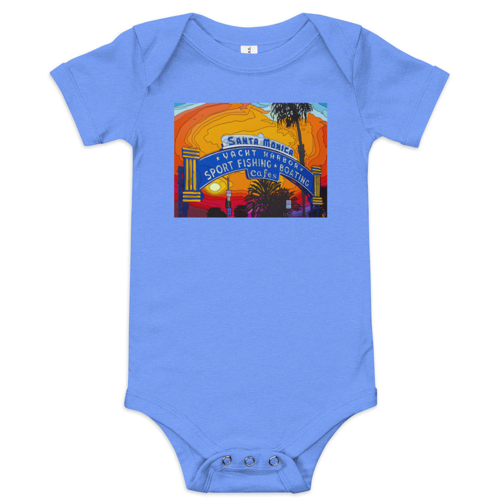 Santa Monica Pier Sign = Baby short sleeve one piece